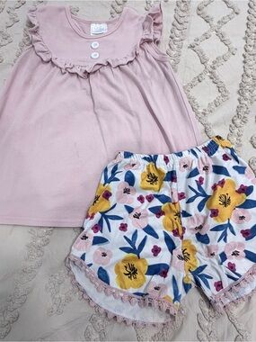 Honeydew USA Girls Pink Top and Floral Shorts Set
